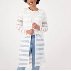 Studio Park x Jane Treacy Plus Knit Open Front Long Cardigan White 2X